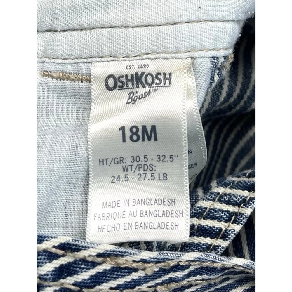 VTG OSHKOSH B'GOSH Kids 18M Denim Stripe OVERALLS Ht 30.5-32.5
